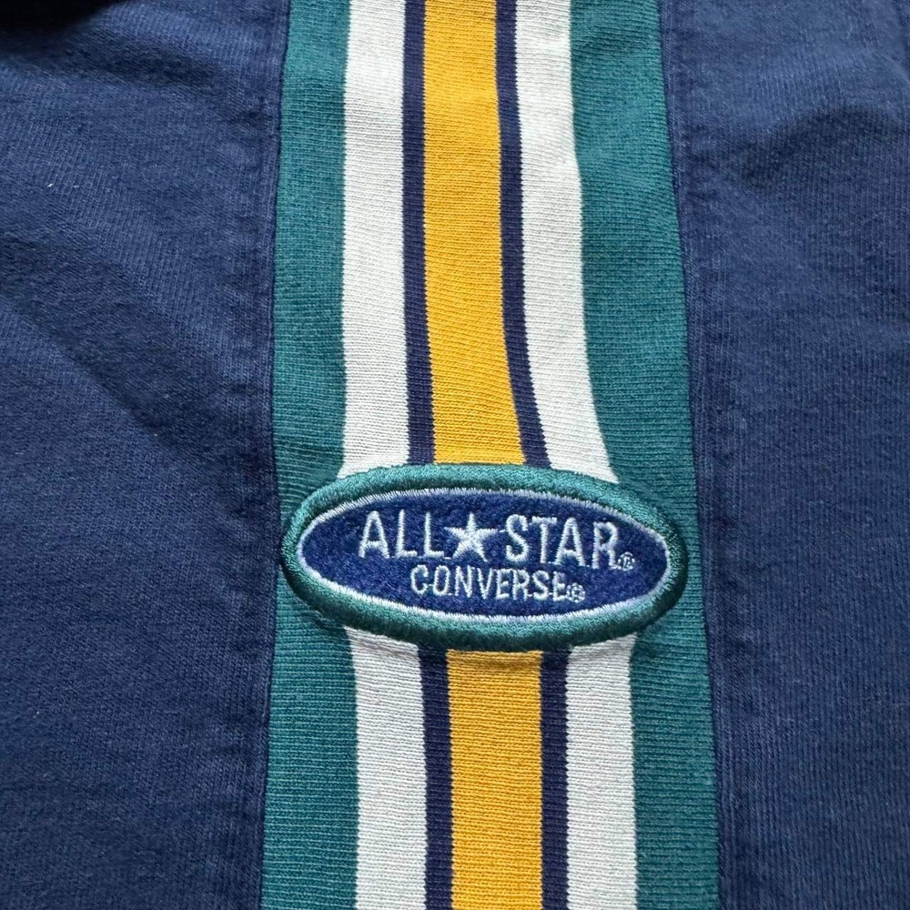 Converse All Star Polo Shirt Mens Large Navy Blue Vintage 90s Stripe Excellent - Picture 2 of 9